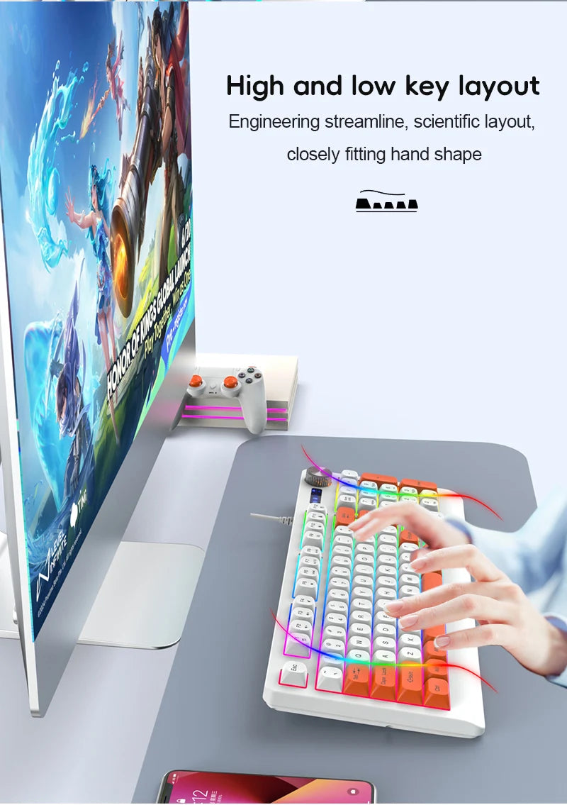 93-Key Minimalist Wired Gaming Keyboard Mixed Color Lighting With Multifunction Knob Mechanical Feeling Keyboard For PC Gamers