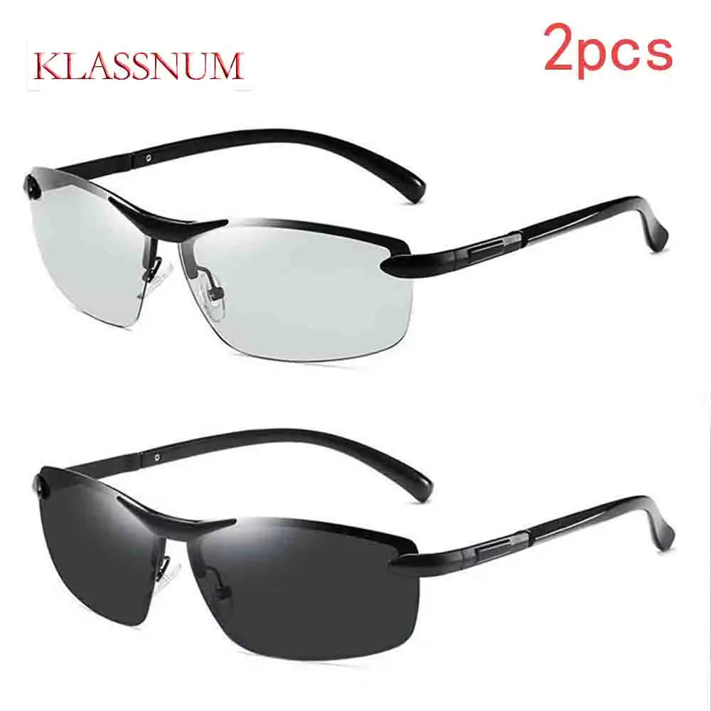KLASSNUM Męskie modne okulary rowerowe bez oprawek, fotochromowe, polaryzacyjne, zmieniające kolor, do wędkowania, jazdy samochodem, żółte szkła