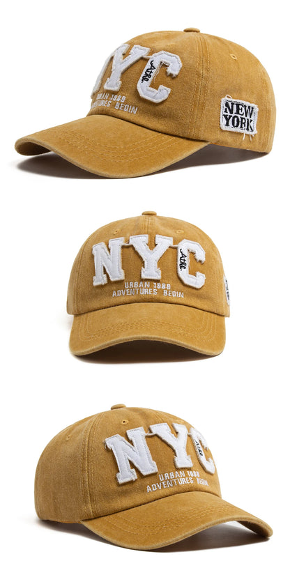 New Vintage Big Letter NYC Baseball Cap Men Cotton Washed Spring Autumn Visor Soft Snapback Fashion Hat For Women