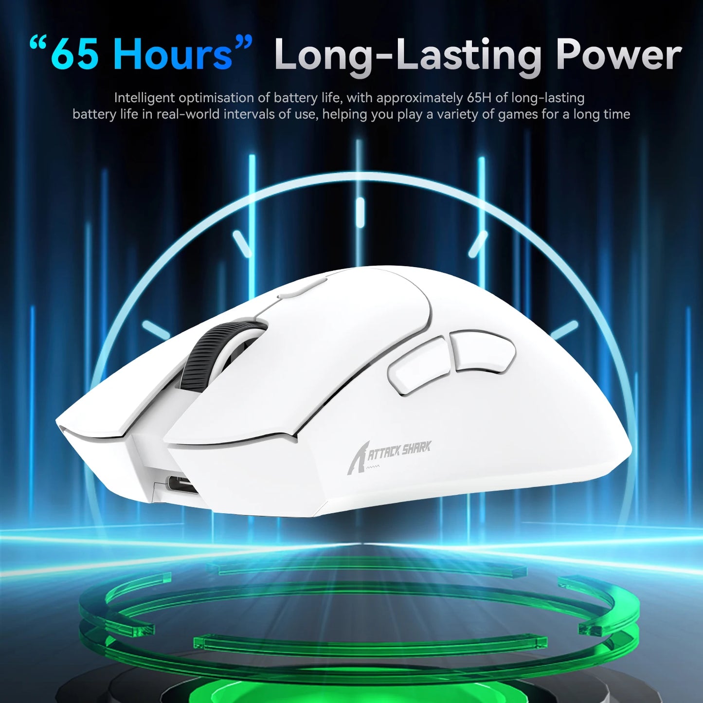 Mysz gamingowa ATTACK SHARK R1 Tri-mode, sensor PixArt PAW3311, 18000 DPI, 1000hz, ultralekka 59g, do dużych dłoni, do PC/Mac