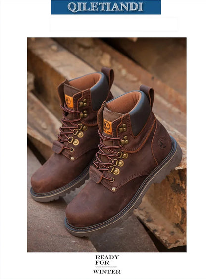 KOWM Cowhide Outdoor Men Hiking Shoes Waterproof Tactical Desert shoes Hunting Boots Snow Boots Fur Sneaker Women Trekking Shoes