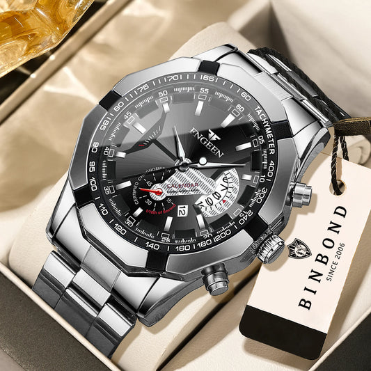 BINBOND Orginal Quartz Wristwatches For Men Luxury Luminous Waterproof Auto Date Men's Watch Stainless Steel Reloj Free Ship