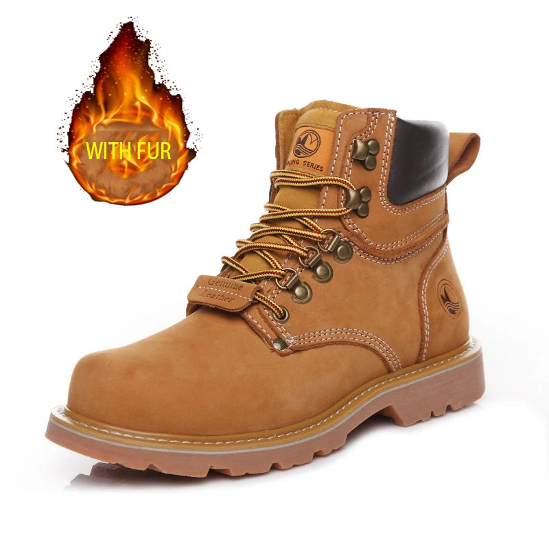 KOWM Cowhide Outdoor Men Hiking Shoes Waterproof Tactical Desert shoes Hunting Boots Snow Boots Fur Sneaker Women Trekking Shoes
