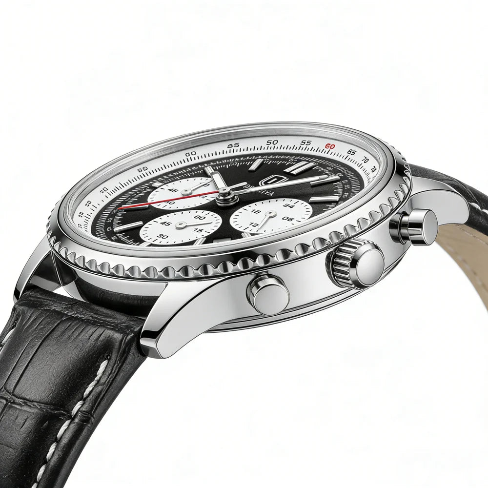 QINGXIYA Montre de luxe pour homme, à quartz, étanche, luminescente, avec date et chronographe, bracelet en cuir, montre-bracelet militaire et sportive pour homme, Reloj