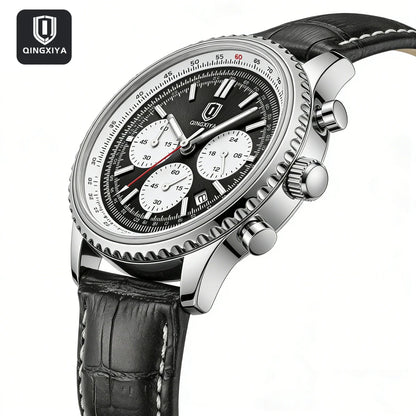 QINGXIYA Montre de luxe pour homme, à quartz, étanche, luminescente, avec date et chronographe, bracelet en cuir, montre-bracelet militaire et sportive pour homme, Reloj