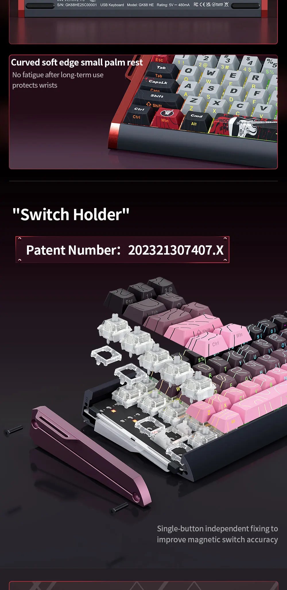 Tastiera magnetica SKYLOONG GK61/GK68 HE con case in alluminio, 8000hz, RT0.01mm, Rapid Trigger, keycap PBT, retroilluminazione RGB, tastiera gaming cablata