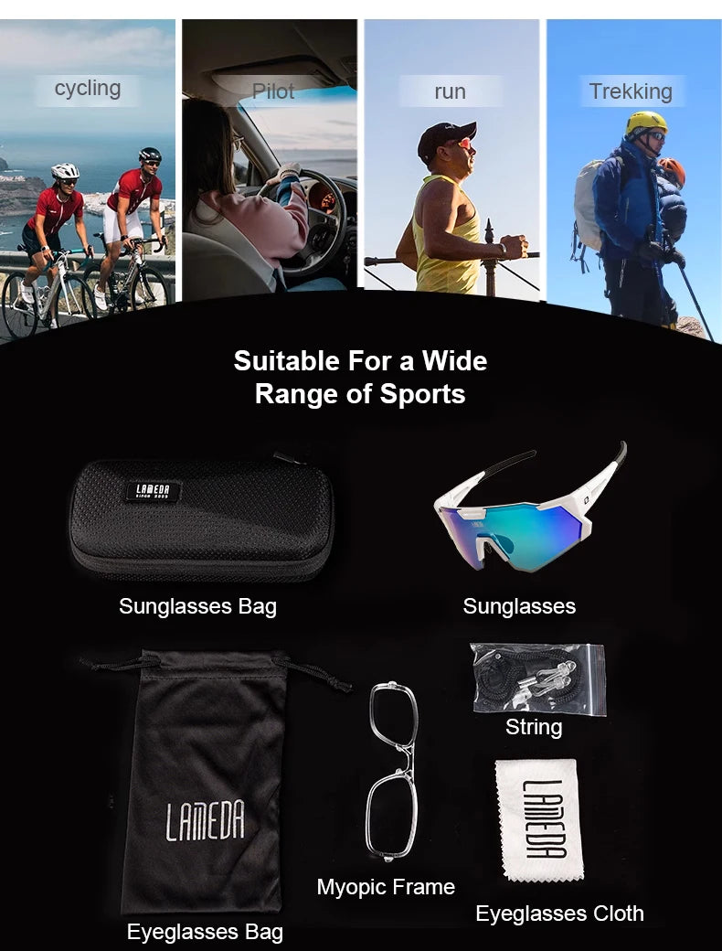 LAMEDA gepolariseerde fietsbril voor op de weg, UV400, mountainbike-zonnebril, fietsbril, sportbril, outdoor-zonnebril, heren, dames