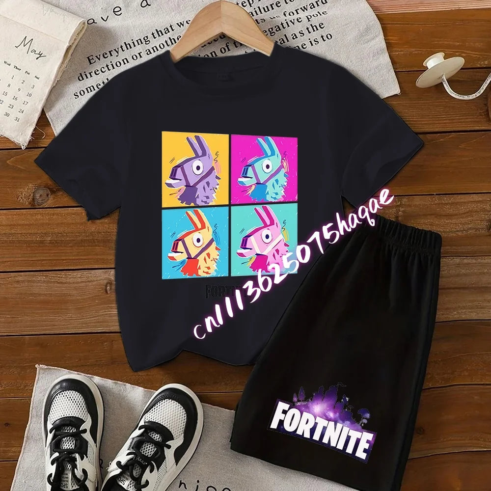 FortnitesT-shirt Shorts for Boys Girl Tee Pants Set Summer 2pcs Children Clothing Tops T-shirts Fortress Night Print Tees Gift