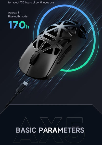 MCHOSE AX5 V2 Wireless Gaming Mouse 8KHz Polling PAW 3950 42000DPI Optical Sensor 56g Tri-Mode 130h Battery Magnesium Alloy