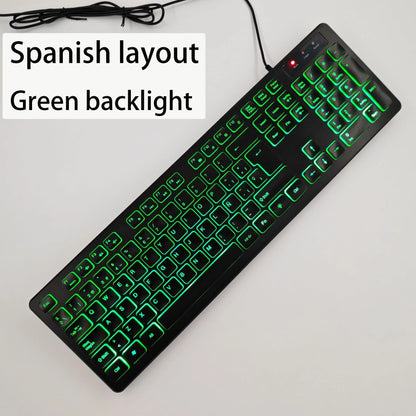 Teclado gaming de secretária com fios e retroiluminado, layout de teclado espanhol/francês (AZERTY)/russo/árabe/alemão, para computador de secretária e escritório