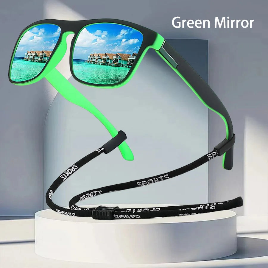 With Chain Fashion Vintage Glittering Material Square Sunglasses Men Women Fishing Driving Classic Brand Designer Sun Glasse
