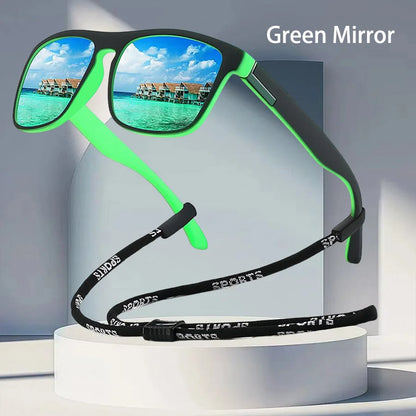 With Chain Fashion Vintage Glittering Material Square Sunglasses Men Women Fishing Driving Classic Brand Designer Sun Glasse