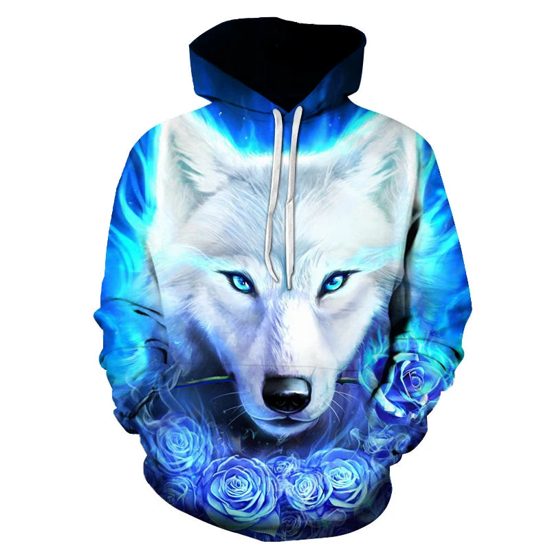 Bluzy z kapturem z nadrukiem 3D wilka, dla mężczyzn i kobiet, modne, casualowe, oversize, pulower w stylu hip-hop Harajuku, streetwearowe hoodie