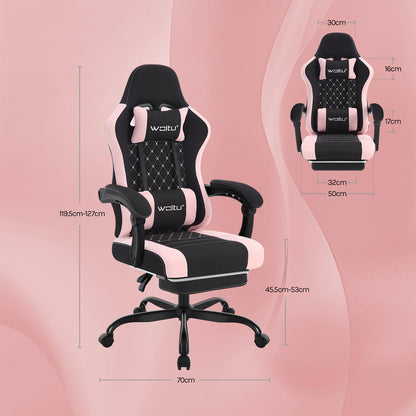 Fotel komputerowy obrotowy WOLTU z funkcją masażu, ergonomiczny fotel biurowy z poduszką i podnóżkiem, gamingowy fotel z regulacją wysokości