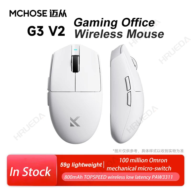 MCHOSE G3 V2 Pro trådløs gamingmus, tri-mode Bluetooth, 800mAh, genopladelig, let, tilpasset ergonomi, esportsmus