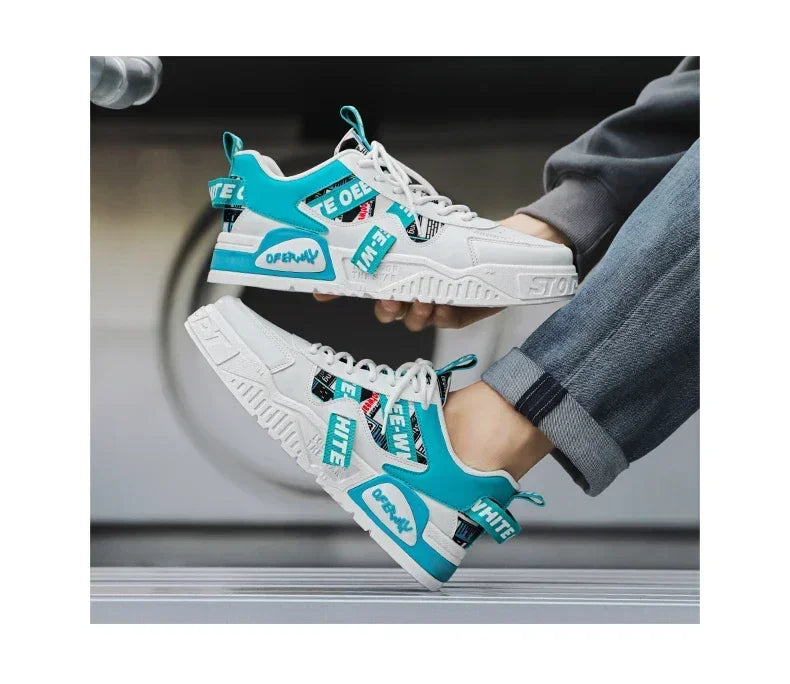 Scarpe da skateboard da uomo, sneakers estive, in pelle, casual, alla moda, per attività all'aperto, corsa, sport, escursionismo, tennis, con zeppa, di marca, di lusso