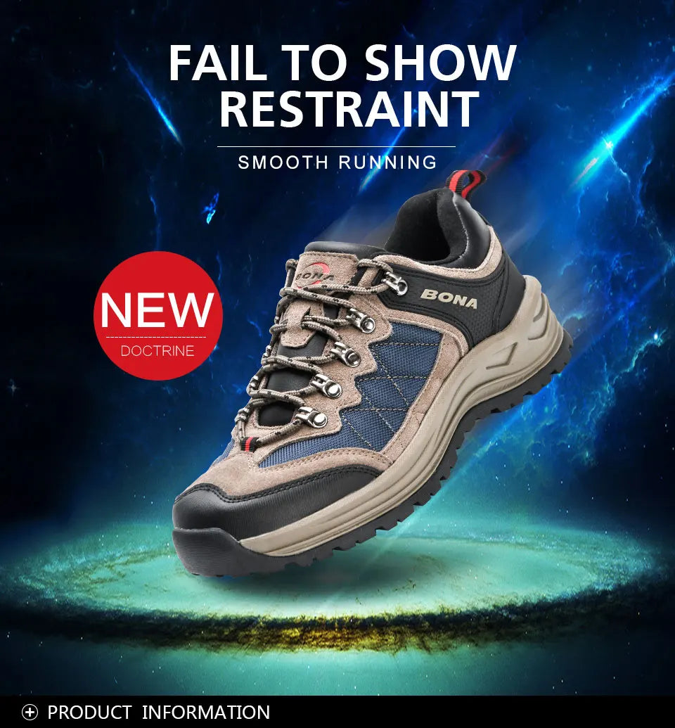 BONA 2023 New Designers Hiking Shoes Trekking Sneakers Men Shoes Man Trekking Walking Mansculino Fishing Camping Jogging Shoes