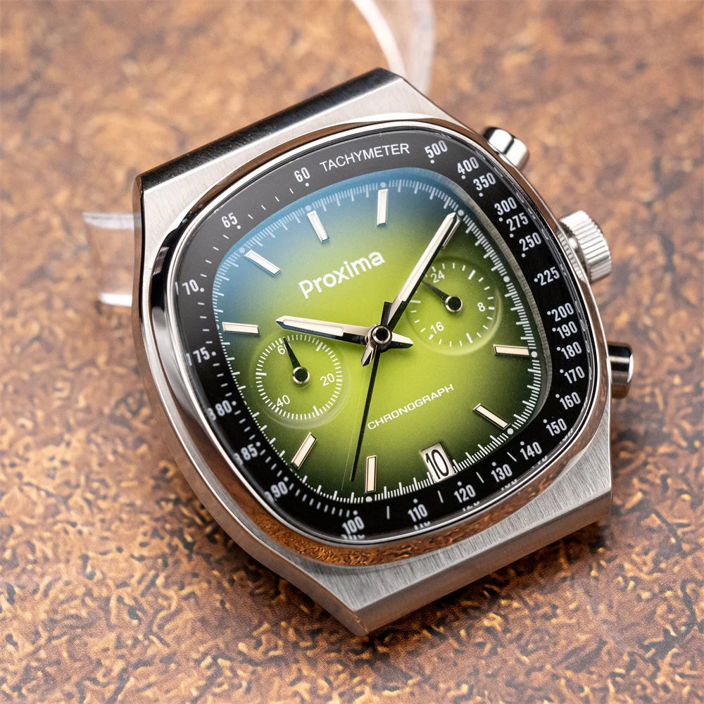 Proxima PX1734 Retro Quartz Chronograph Men Watches Sapphire Glass Enamel Dial Stainless Steel Fashion Dress Wristwatch
