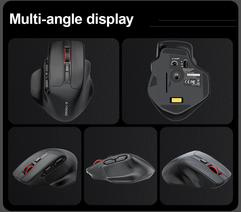 E-YOOSO X-31 Pro USB Gaming Large Mouse Support Bluetooth 2.4G Wireless PAW3212 4800 DPI for Gamer Mice Computer Laptop PC
