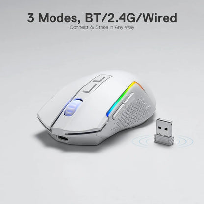Mysz gamingowa Redragon M693 bezprzewodowa/przewodowa BT & 2.4G Bluetooth 8000 DPI, 3 tryby połączenia, podświetlenie RGB do PC/Mac/Laptopa