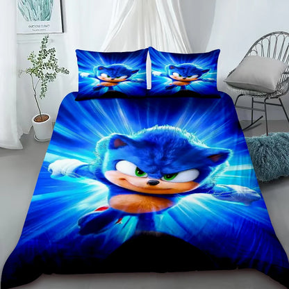 Cool Sonic Duvet Cover Set Bedding Set, Duvet Cover for the Bedroom, Home Decor Birthday Gifts for Kids and Teens King Queen