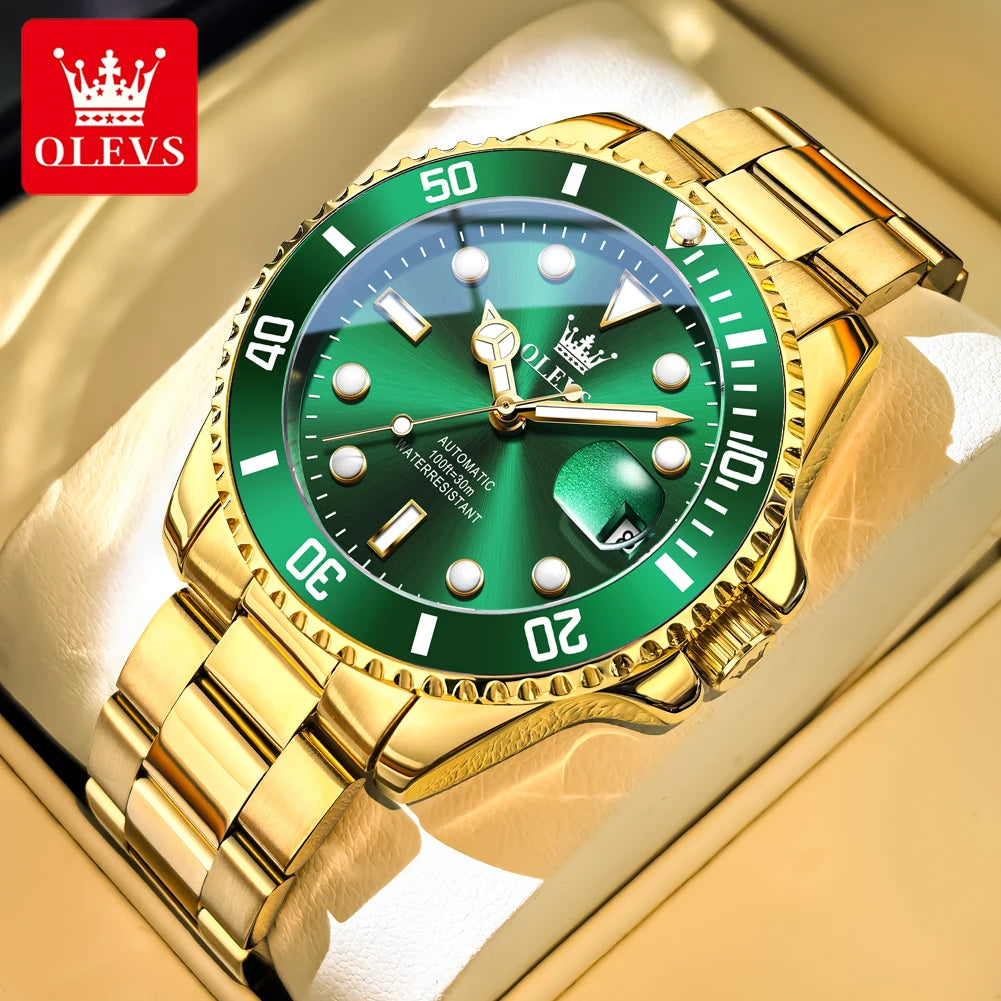 Reloj mecánico automático de lujo para hombre OLEVS 6650 – Resistente al agua, luminiscente, correa de acero – Reloj de pulsera para hombre, estilo profesional, marca de prestigio