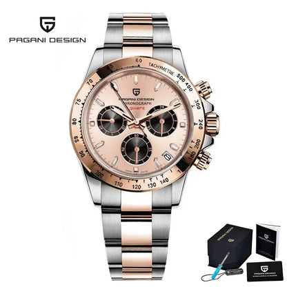 PAGANI DESIGN – Nouvelle montre pour homme, modèle de luxe à quartz en or rose, chronographe sportif étanche jusqu'à 100 m