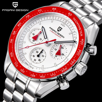 PAGANI DESIGN herenhorloge „New Moon“ – Luxe quartzhorloge, chronograaf, saffierglas met antireflectiebehandeling, keramische lunette, lichtgevende wijzers