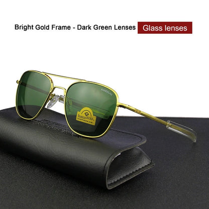 RE Sunglasses Man American Army Military Aviation Pilot Sun Glasses Glass Lens Woman Luxury Brand Vintage Metal Titanium Frame