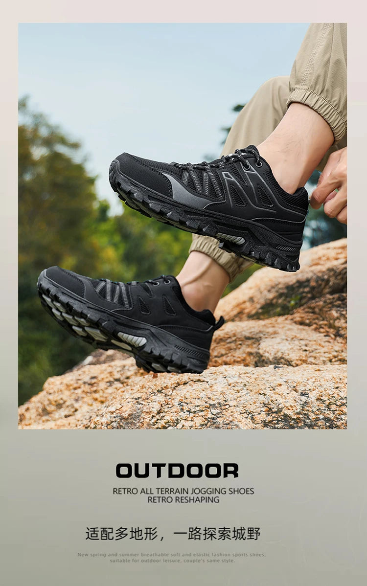 New Large Outdoor Mountaineering Shoes Men Spring and Autumn Mesh Breathable Sneakers Outdoor Travel Hiking Non-Slip Shoes