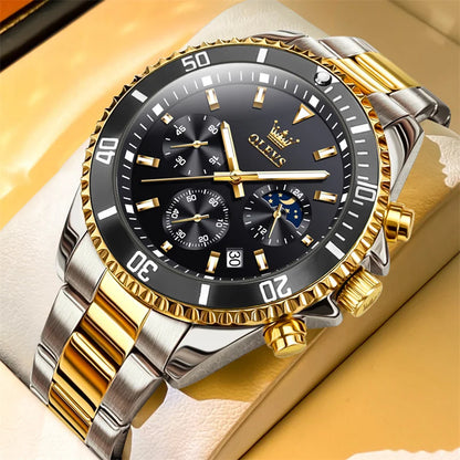 Reloj OLEVS para hombre, marca de lujo, reloj militar de cuarzo dorado, resistente al agua, fecha luminosa, caja de acero inoxidable.
