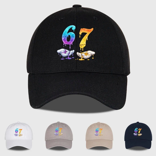 Colorful Dripping Number 67 Print Baseball Cap Adjustable Unisex Cartoon Streetwear Sun Hat