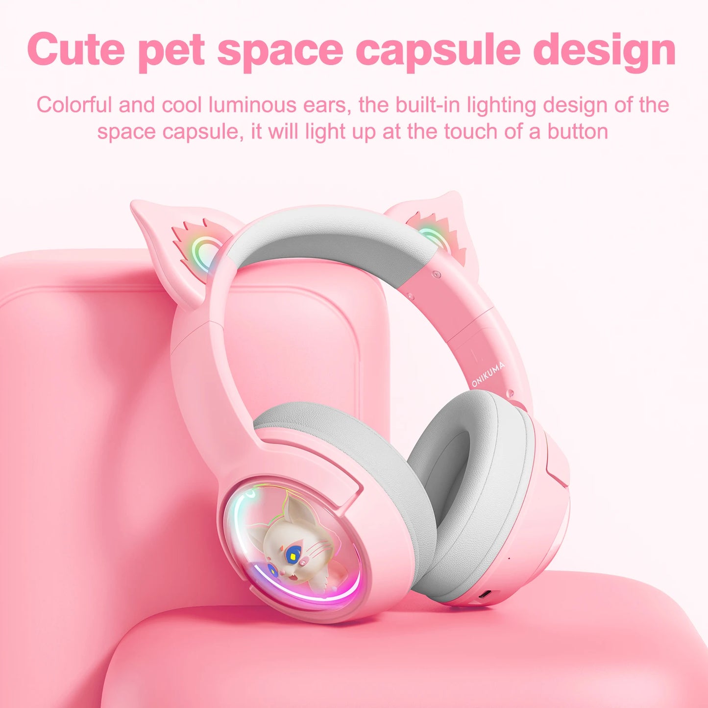 ONIKUMA B5 Wireless Gaimng Headset with Cat Ears Surround Sound Headphone Over-Ear For PC Laptop Games And Music Gamer Headphone