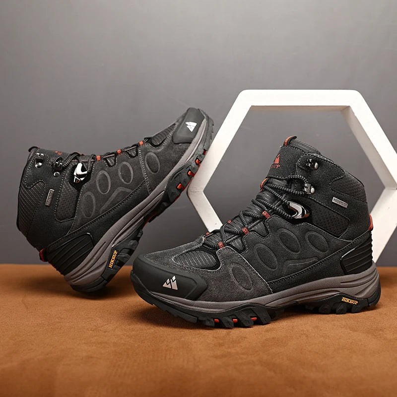 HIKEUP Scarponi da trekking da uomo alti, scarpe invernali da outdoor, con lacci, antiscivolo, sportive, casual, da trekking, in pelle scamosciata, calde