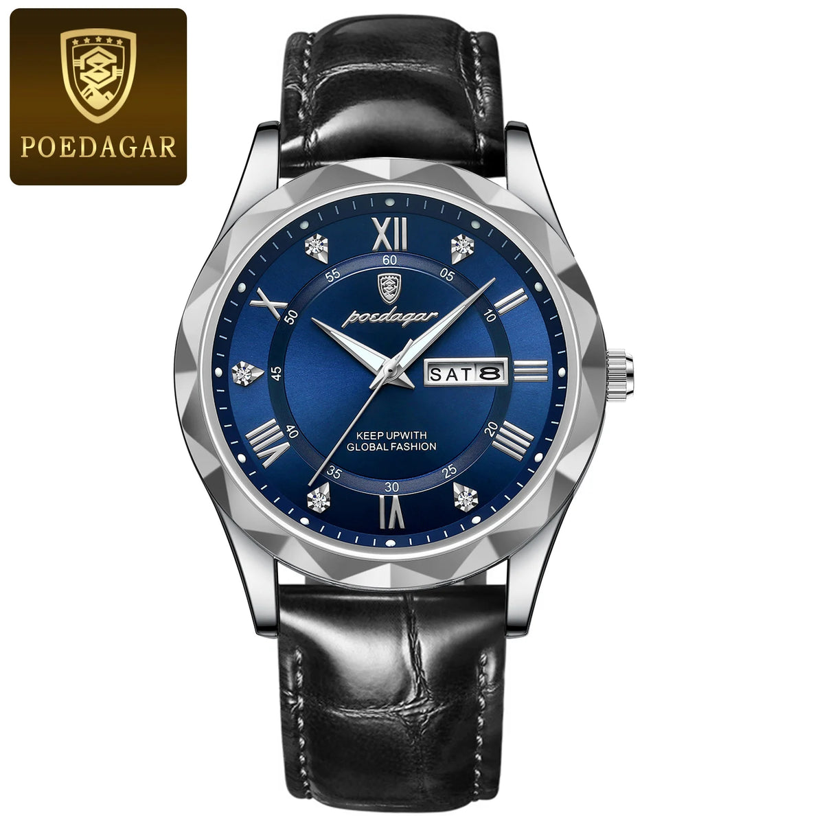 Montre pour homme POEDAGAR, modèle original de luxe : étanche, luminescente, avec affichage de la date et du jour. Montre à quartz au style classique et professionnel, dotée d'un bracelet en cuir.