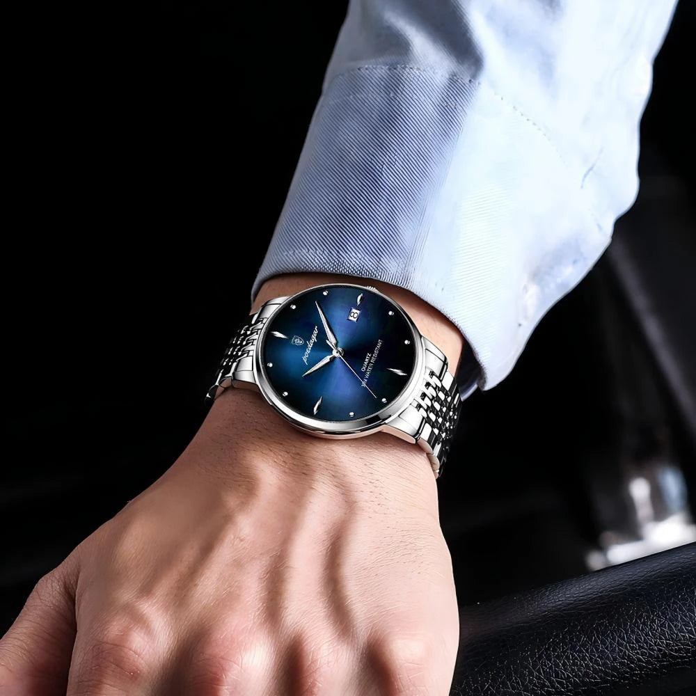 Montre homme POEDAGAR Business Quartz, acier inoxydable, étanche, date lumineuse, montre-bracelet de luxe décontractée pour homme