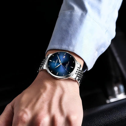 Montre homme POEDAGAR Business Quartz, acier inoxydable, étanche, date lumineuse, montre-bracelet de luxe décontractée pour homme