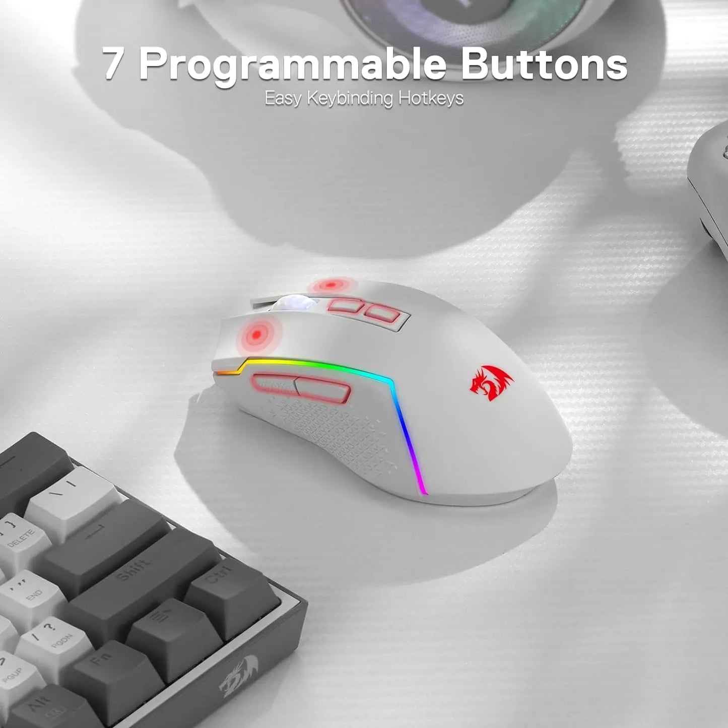 Mysz gamingowa Redragon M693 bezprzewodowa/przewodowa BT & 2.4G Bluetooth 8000 DPI, 3 tryby połączenia, podświetlenie RGB do PC/Mac/Laptopa