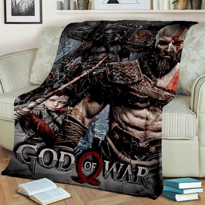 3D God of War Games Gamer Kratos HD Blanket,Soft Throw Blanket for Home Bedroom Bed Sofa Picnic Travel Office Cover Blanket Kids