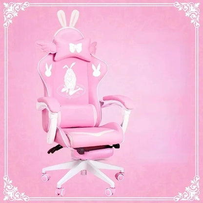 Pink Gaming Chair for Girls with Footrest, Comfortable Adjustable Swivel Computer Chair, Cartoon Gamer Chair for Bedroom, Office & Study
