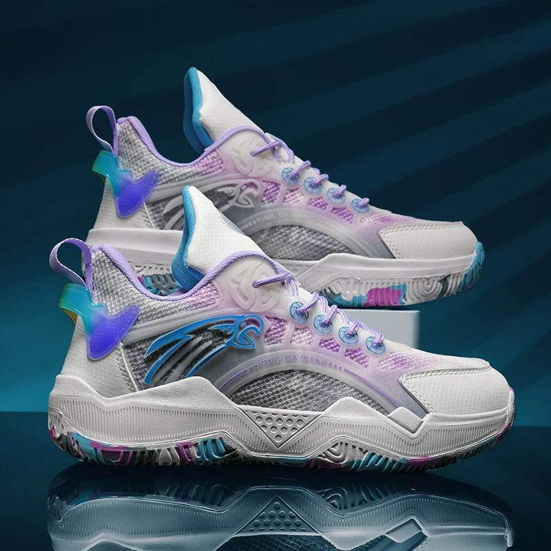 Chaussures de basket-ball unisexes, chaussures d'entraînement de compétition en plein air en maille tendance, bottes de basket-ball plates antidérapantes à rebond pour hommes