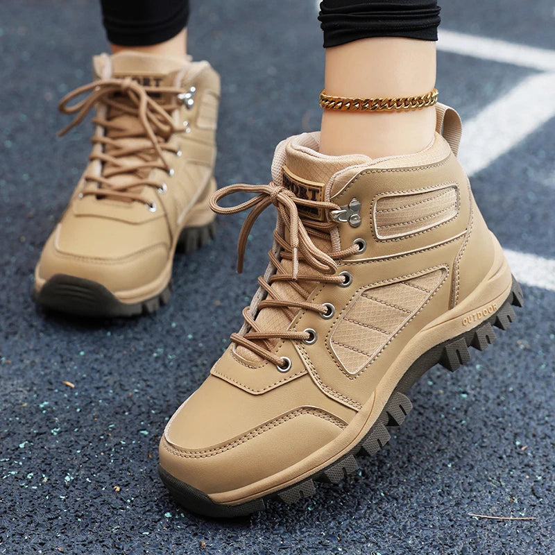 Scarpe sportive da donna bianche, casual, antiscivolo, da corsa, per escursioni all’aperto, arrampicata, impermeabili, traspiranti, con lacci, con suola rialzata