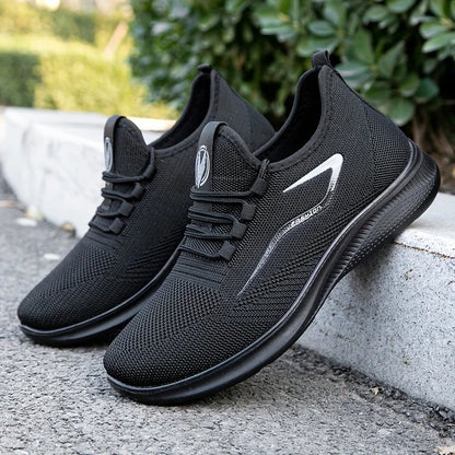 Baskets légères et respirantes en tricot pour hommes, chaussures d'entraînement antidérapantes pour la course à pied, basket-ball, chaussures de sport noires et blanches, semelle en PU