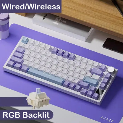AJAZZ AK820 Tastiera meccanica layout compatto 70%/illuminazione RGB/switch hot-swappable, con connessione cablata, wireless e Bluetooth