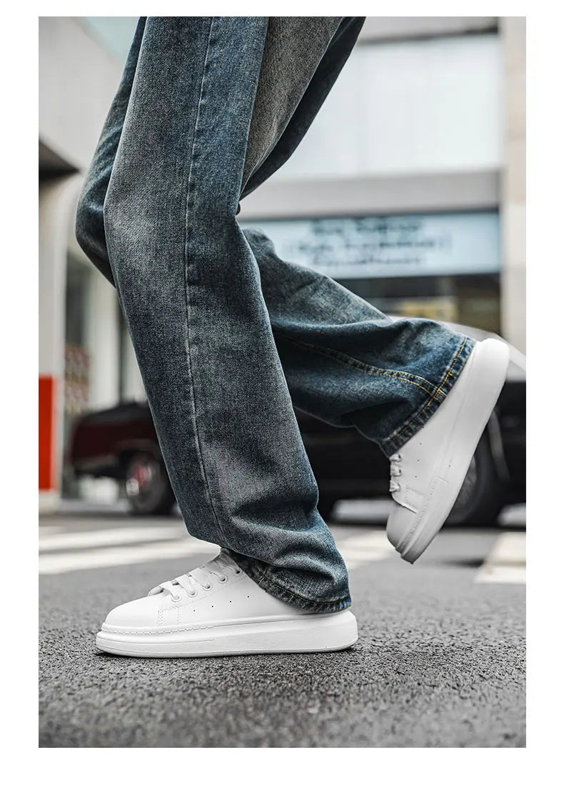 White Minimalist Sneakers for Men Comfy Leather Casual Sneakers Platform Skateboard Shoes Outdoor Low-Cut Men's Sports Shoes