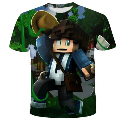 3D Printed Casual Summer Cute Boys Girls Building Blocks Cartoon T-shirt Boys T Shirt Minecraft Popular Tops Inside Outside Mc