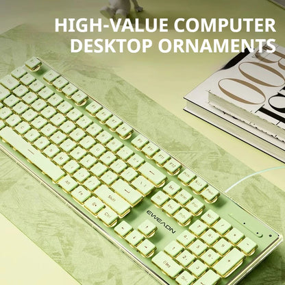 Teclado EWEADN V3 com Fio Silencioso para Escritório e Gaming, Design de Teclas Film, Ergonómico, para Windows/Portátil/PC/Desktop, Acessório de E-sports