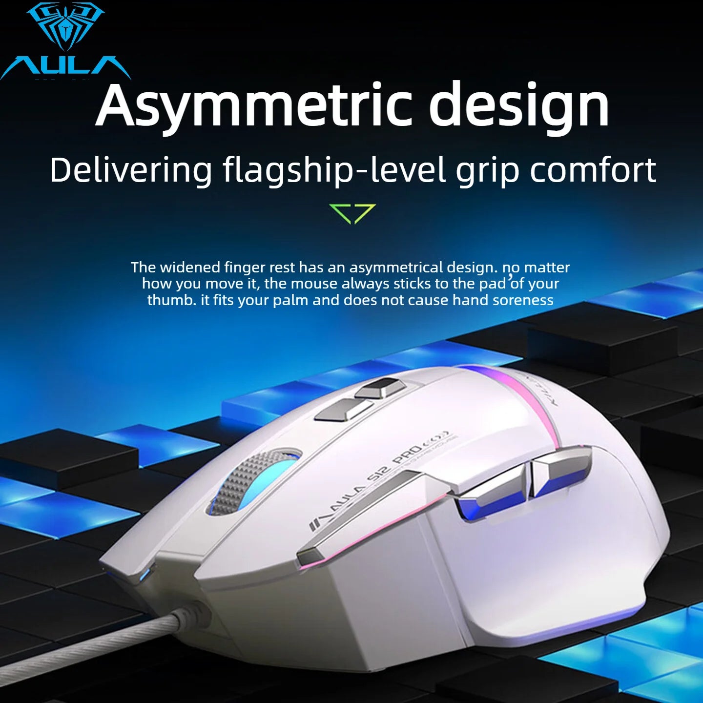 Akční nabídka AULA S12 Pro drátová herní myš 12800 DPI s RGB podsvícením, 8 programovatelnými tlačítky a ergonomickým designem pro PC a notebooky