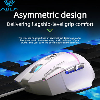 Akční nabídka AULA S12 Pro drátová herní myš 12800 DPI s RGB podsvícením, 8 programovatelnými tlačítky a ergonomickým designem pro PC a notebooky