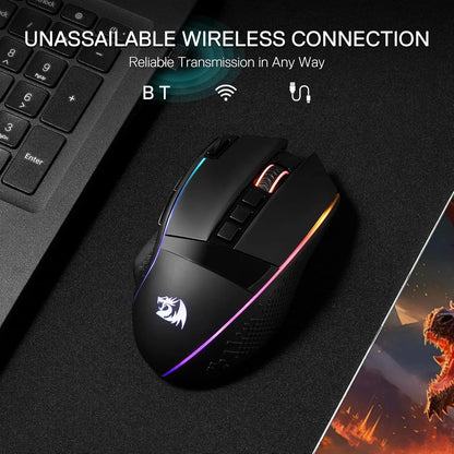 Redragon M991 trådlös gamingmus 26000 DPI, 3 lägen för gamers, 9 makroknappar, RGB-bakbelysning, svart